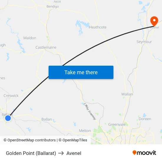 Golden Point (Ballarat) to Avenel map