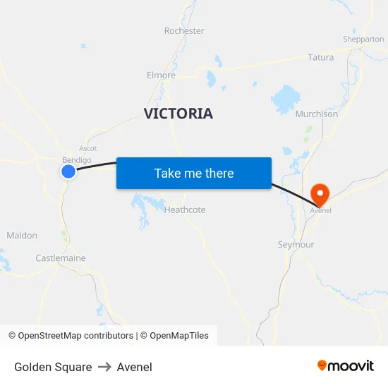 Golden Square to Avenel map