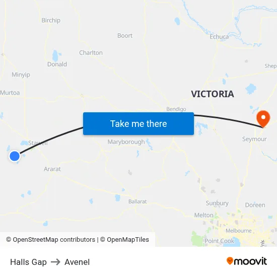 Halls Gap to Avenel map