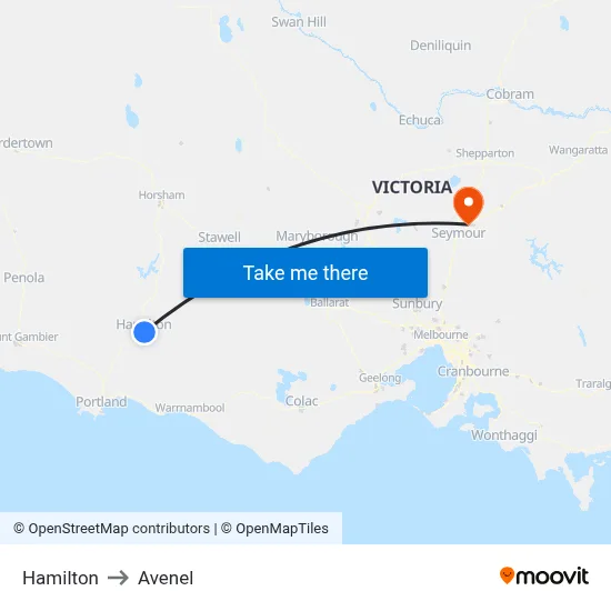 Hamilton to Avenel map