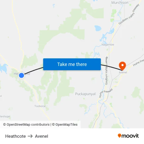 Heathcote to Avenel map