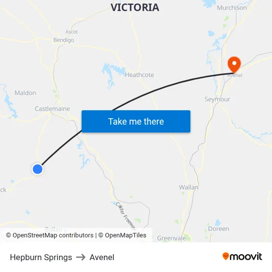 Hepburn Springs to Avenel map