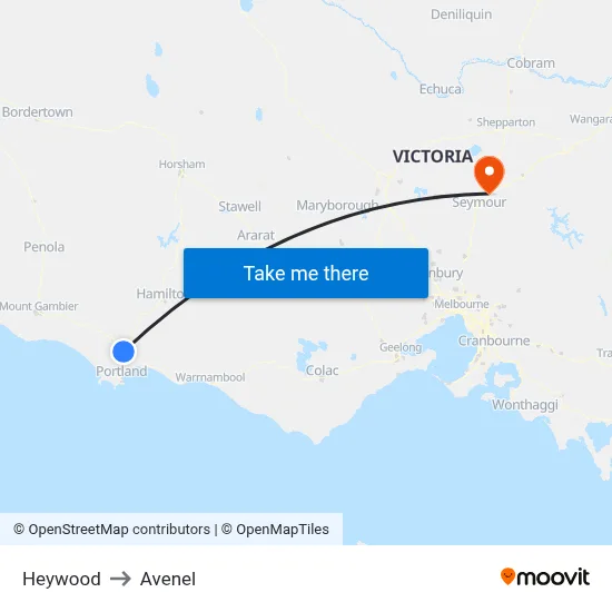 Heywood to Avenel map