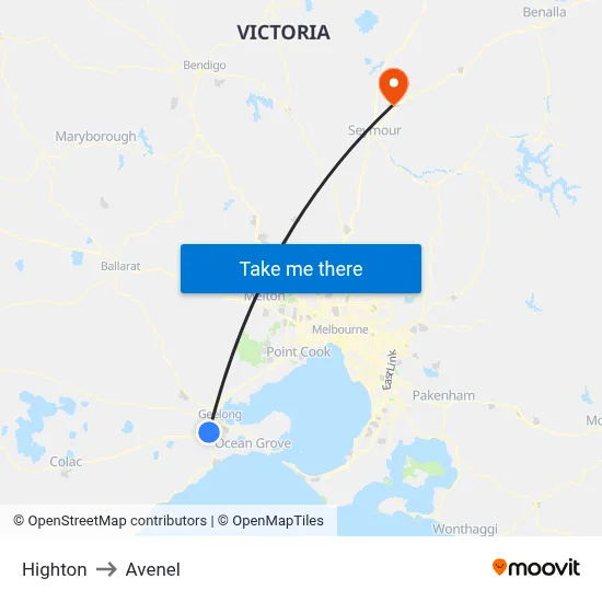 Highton to Avenel map