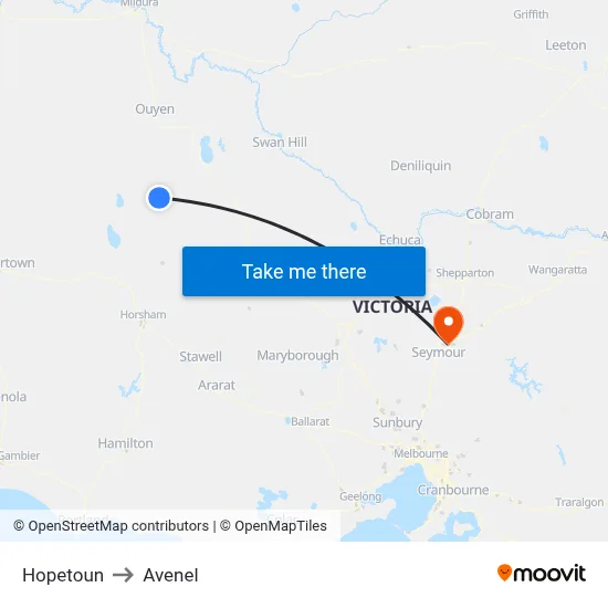 Hopetoun to Avenel map