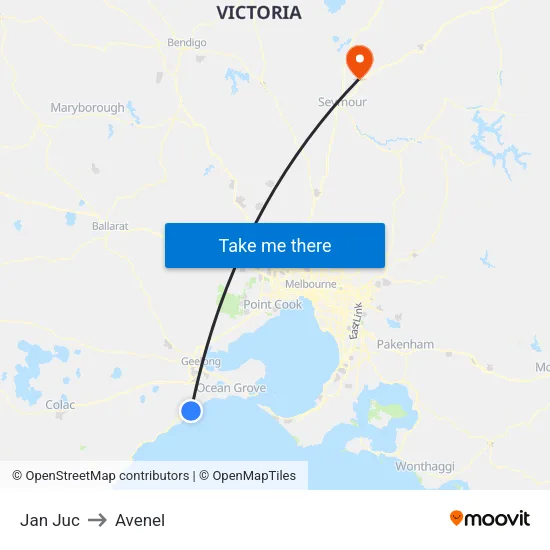 Jan Juc to Avenel map