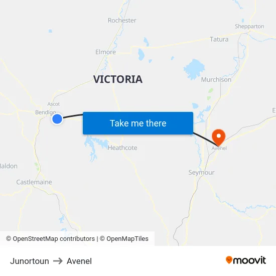 Junortoun to Avenel map