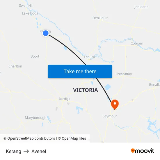 Kerang to Avenel map