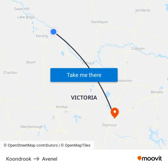 Koondrook to Avenel map