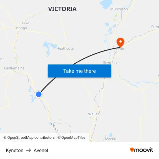 Kyneton to Avenel map