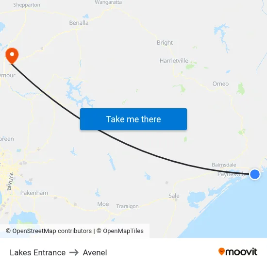 Lakes Entrance to Avenel map