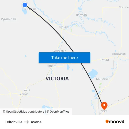 Leitchville to Avenel map