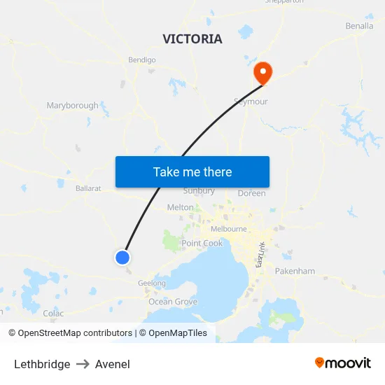 Lethbridge to Avenel map