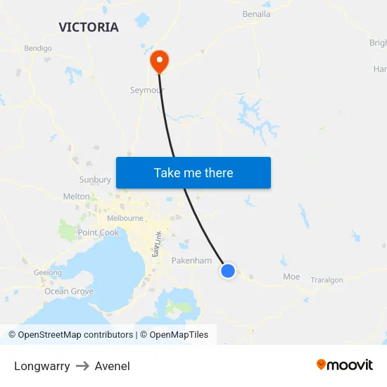 Longwarry to Avenel map