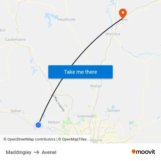 Maddingley to Avenel map