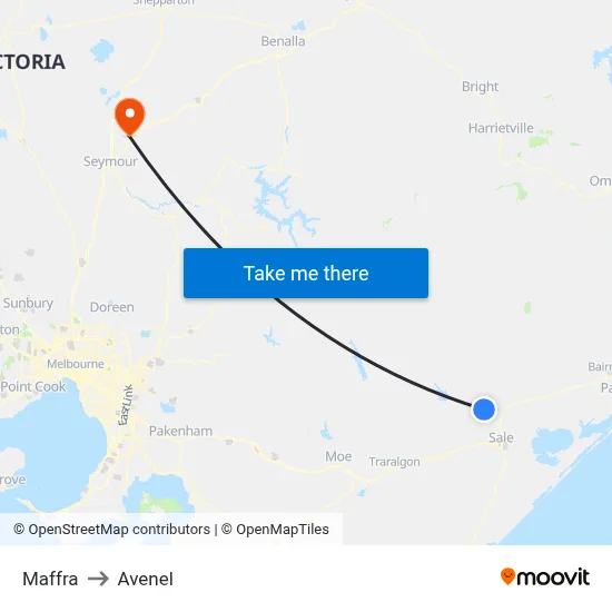 Maffra to Avenel map
