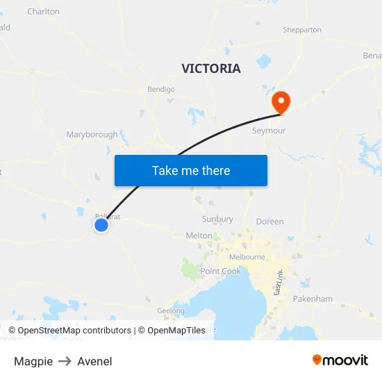 Magpie to Avenel map