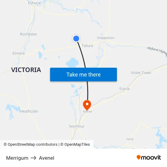 Merrigum to Avenel map