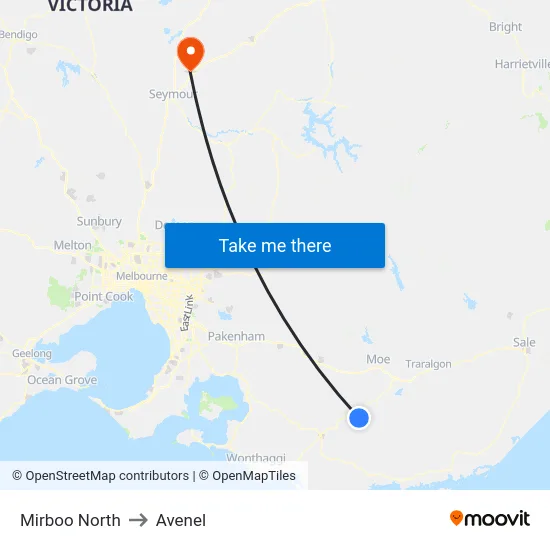 Mirboo North to Avenel map