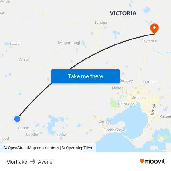 Mortlake to Avenel map