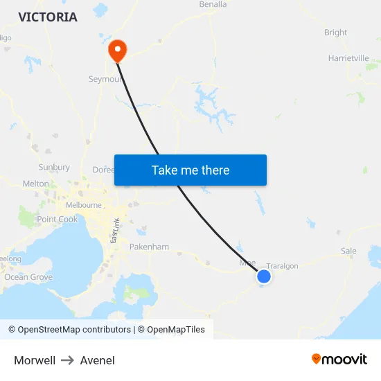 Morwell to Avenel map