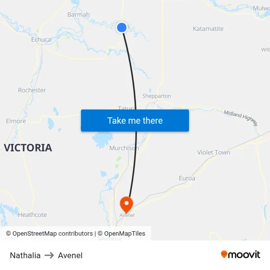 Nathalia to Avenel map