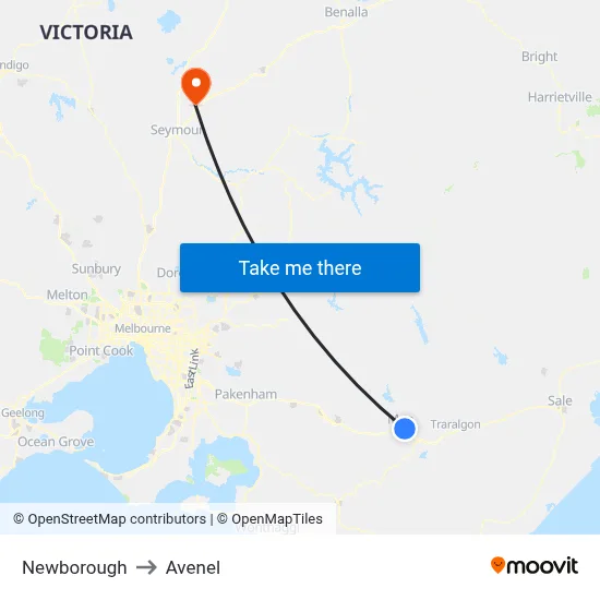 Newborough to Avenel map