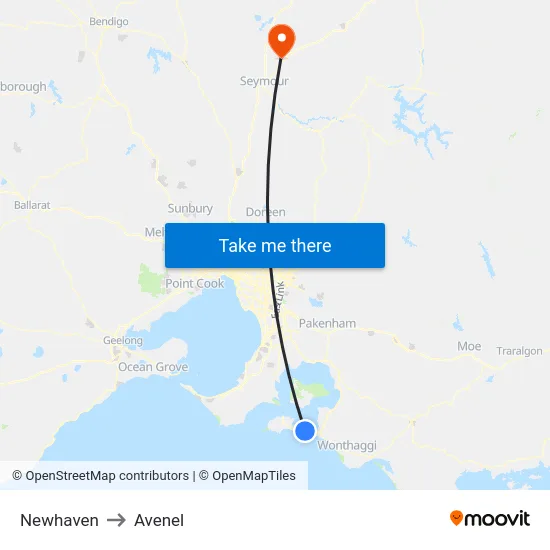 Newhaven to Avenel map