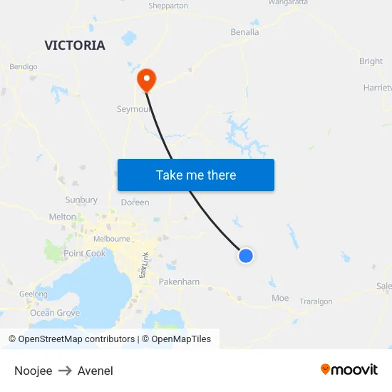 Noojee to Avenel map