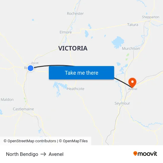 North Bendigo to Avenel map