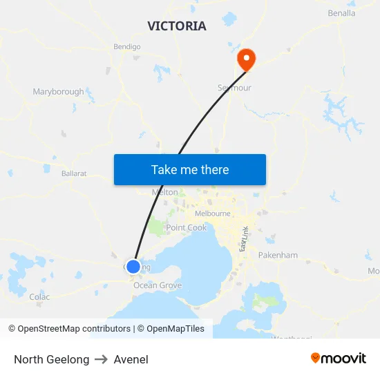 North Geelong to Avenel map