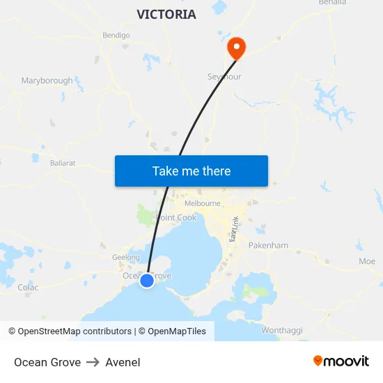 Ocean Grove to Avenel map