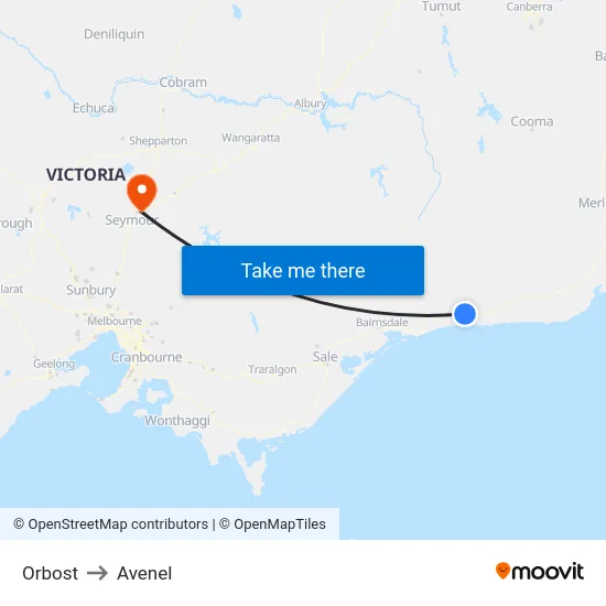 Orbost to Avenel map