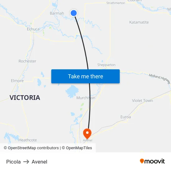 Picola to Avenel map