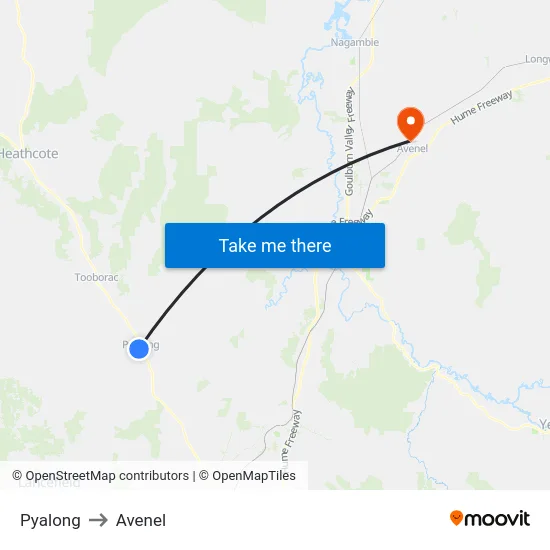 Pyalong to Avenel map