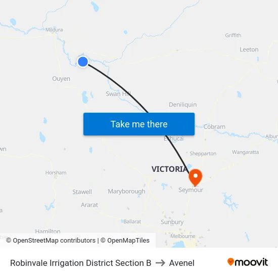 Robinvale Irrigation District Section B to Avenel map