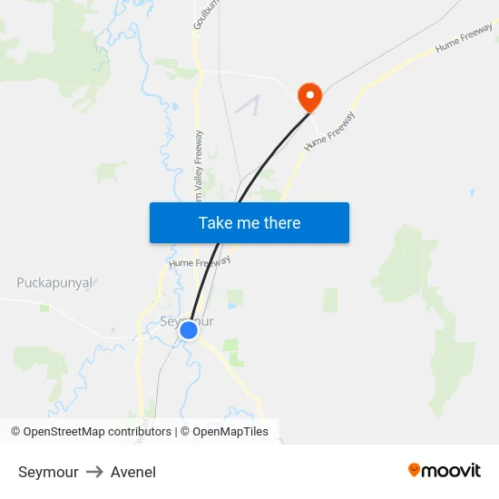 Seymour to Avenel map