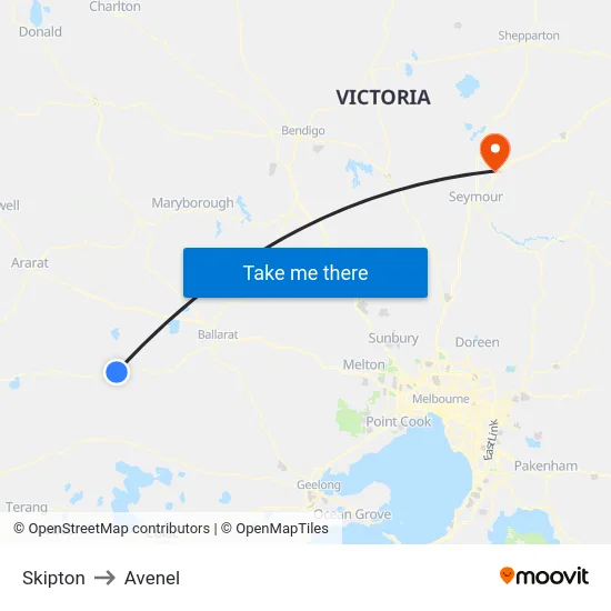 Skipton to Avenel map