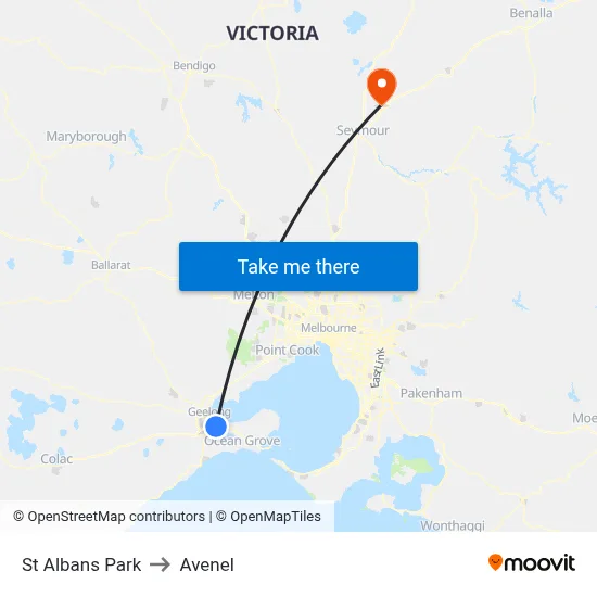 St Albans Park to Avenel map