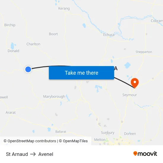 St Arnaud to Avenel map