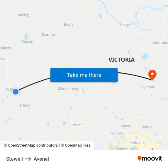 Stawell to Avenel map