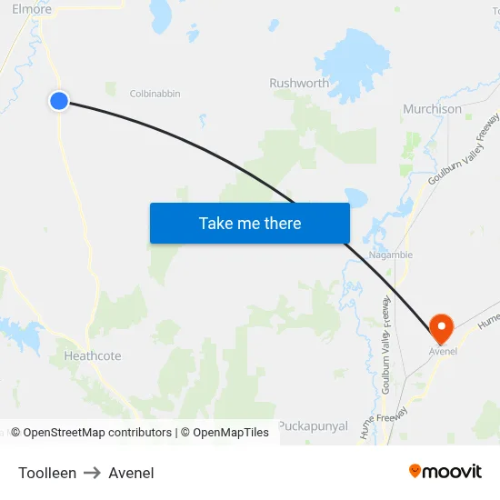Toolleen to Avenel map