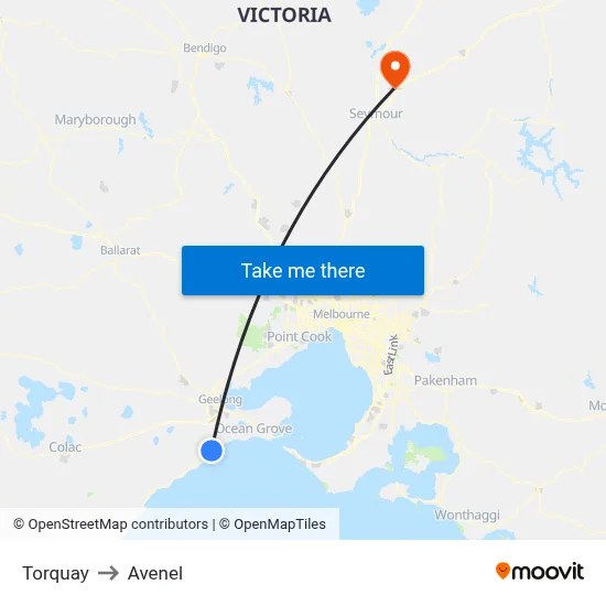 Torquay to Avenel map