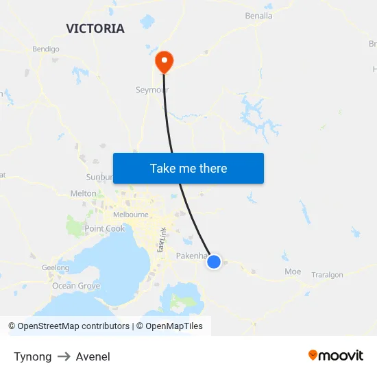 Tynong to Avenel map