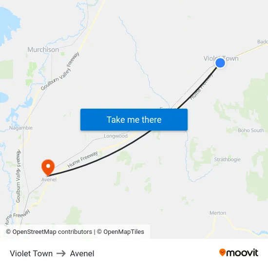 Violet Town to Avenel map