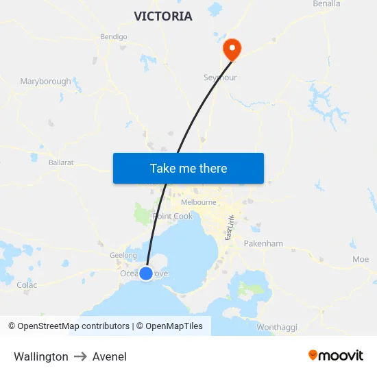 Wallington to Avenel map