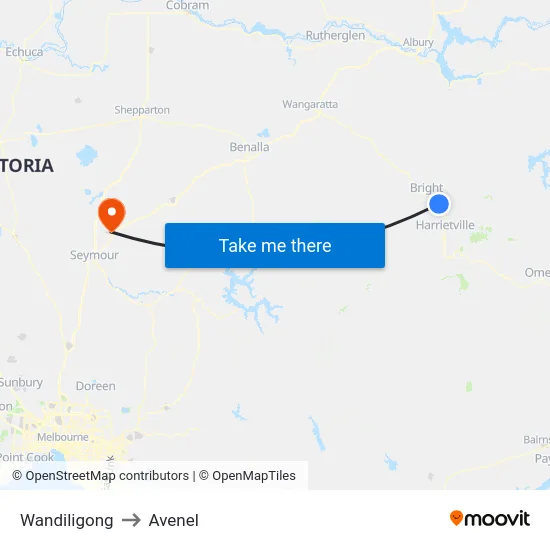 Wandiligong to Avenel map