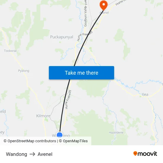 Wandong to Avenel map
