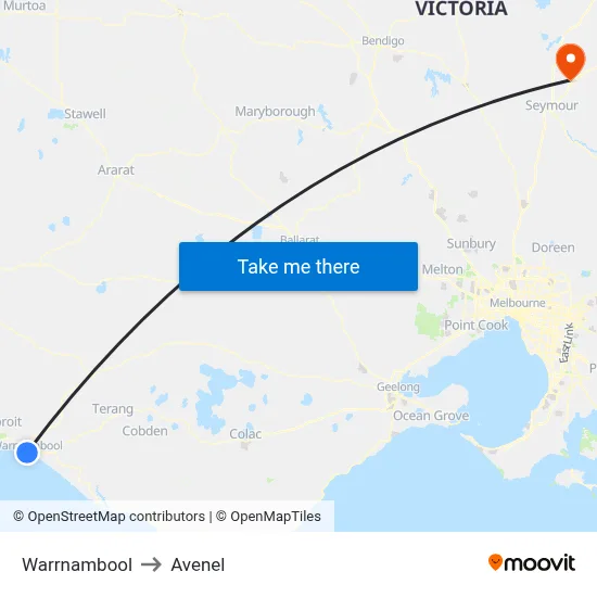 Warrnambool to Avenel map