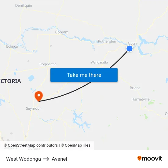 West Wodonga to Avenel map